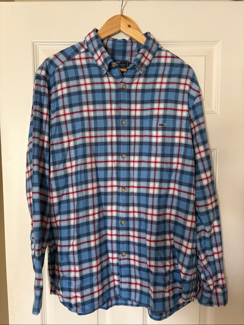 Vineyard Vines Blue Plaid Button-Down Shirt with Red Accents
